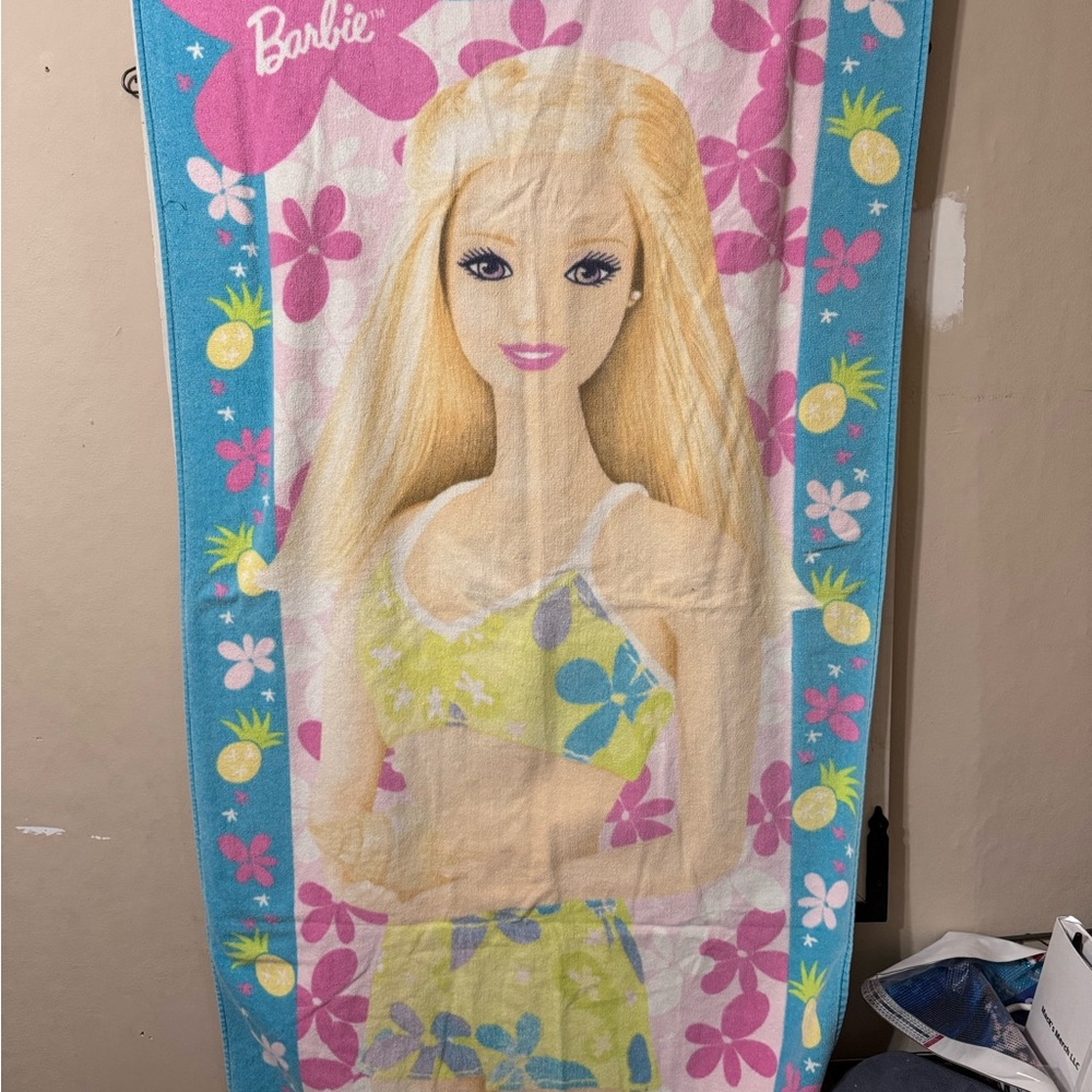 Barbie Pink and Blue Floral Bath Towel